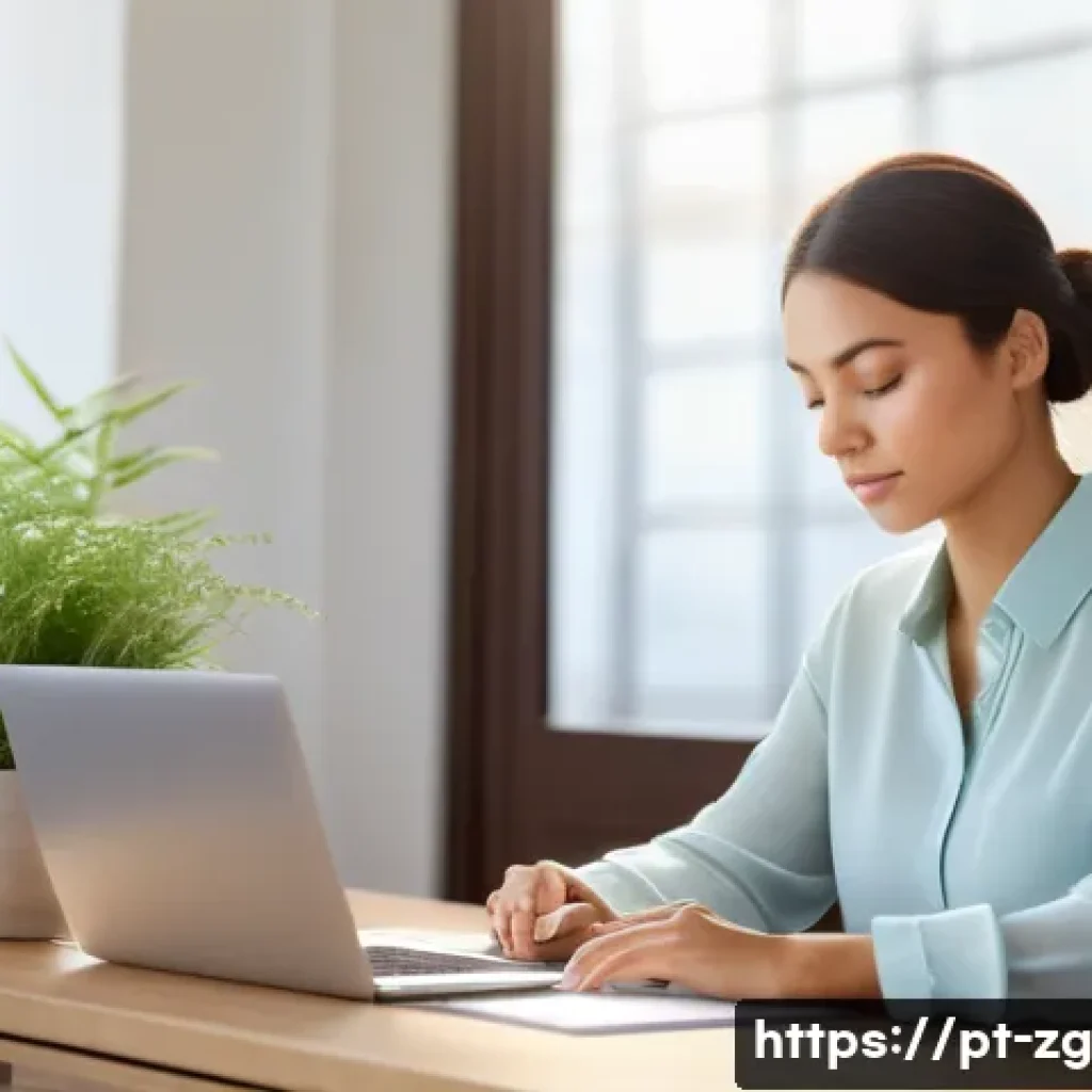 변화 적응력을 위한 자기 인식의 필요성 - A serene office scene featuring a professional woman in her 30s practicing mindfulness meditation at...