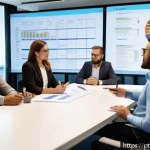 Home 22 변화 관리에서의 외부 전문가 활용 - A diverse group of professional business consultants and corporate employees collaborating in a mode...